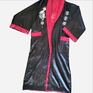double layer reversible satin robe with dragon embroidery
